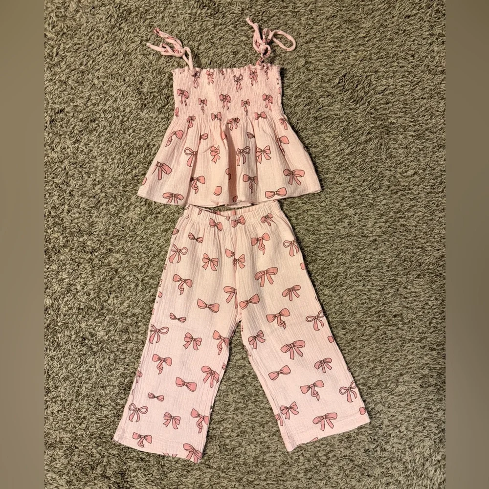2 Piece Bow Print Outfit for Toddler Girl